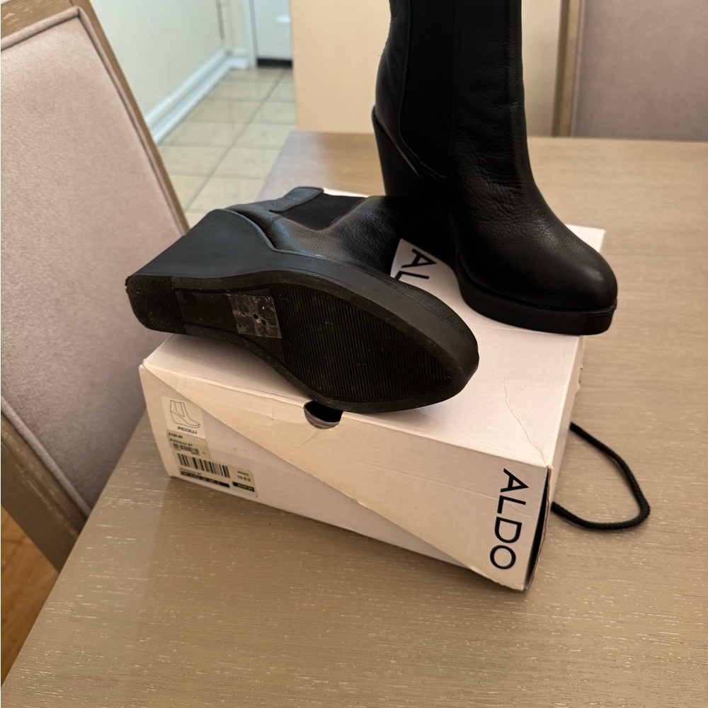Aldo Black Heeled Wedge Boots No Box
